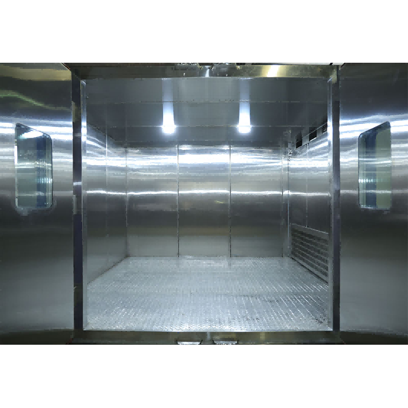 Bright stainless steel interior of the walk-in stability chambe
